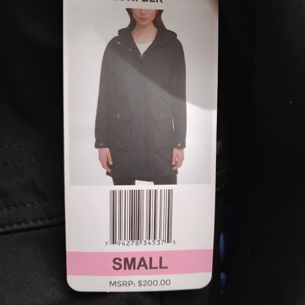 DKNY full length coat, NWT black, logo full, SMALL